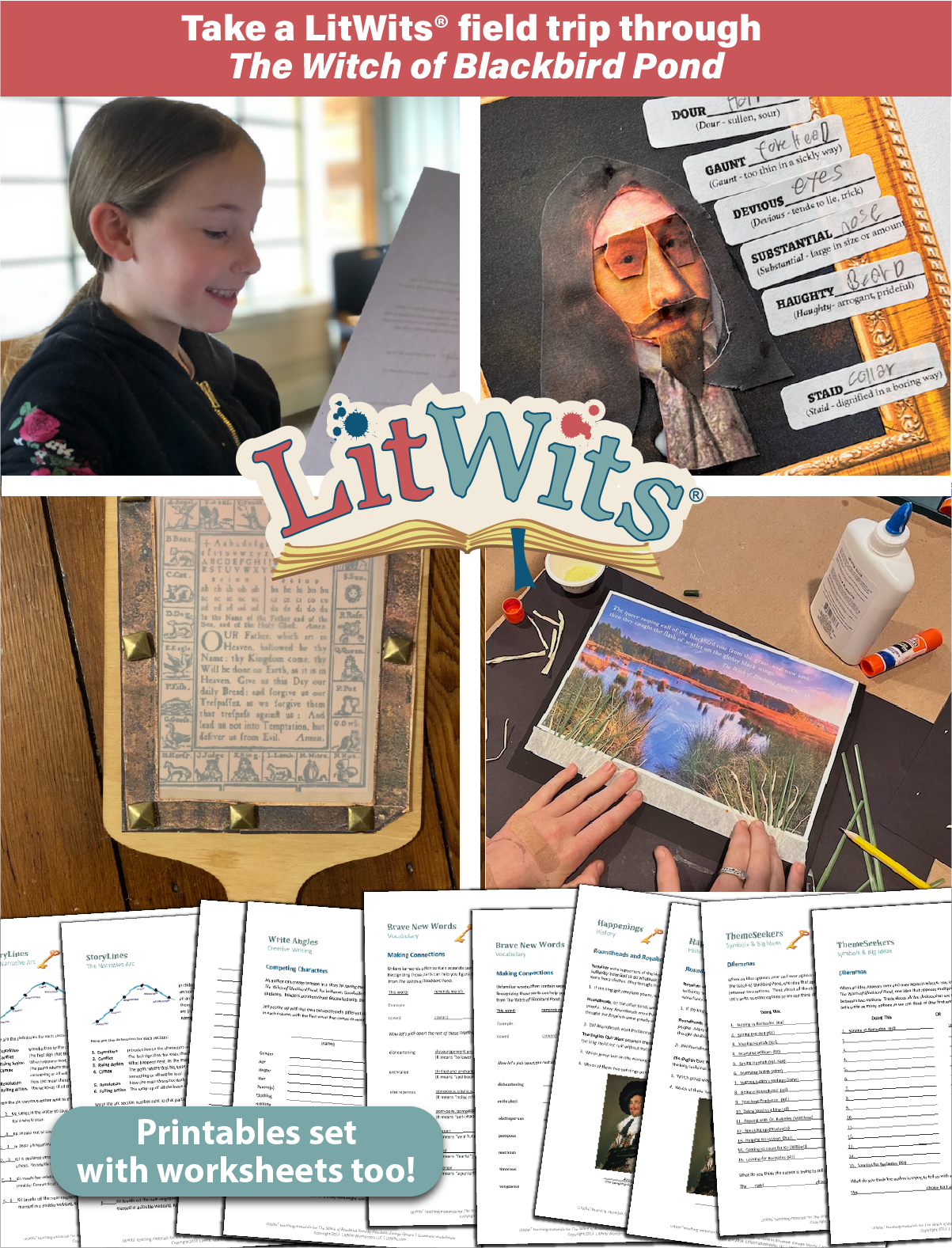 Images of kids having fun "doing" a great book, using LitWits creative teaching ideas and printables.