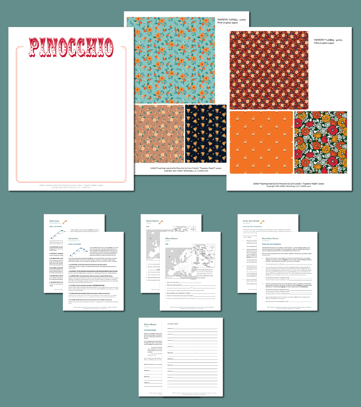 Preview of the LitWits Printables Set for THE ADVENTURES OF PINOCCHIO by Carlo Collodi