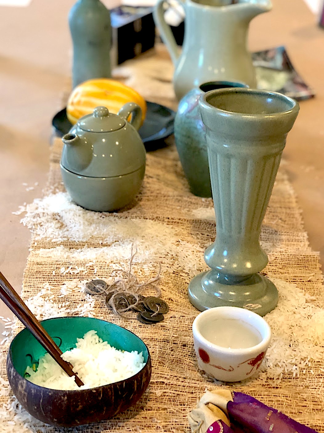 Celadon pottery and other story props from A SINGLE SHARD by Linda Sue Park - LitWits Workshops