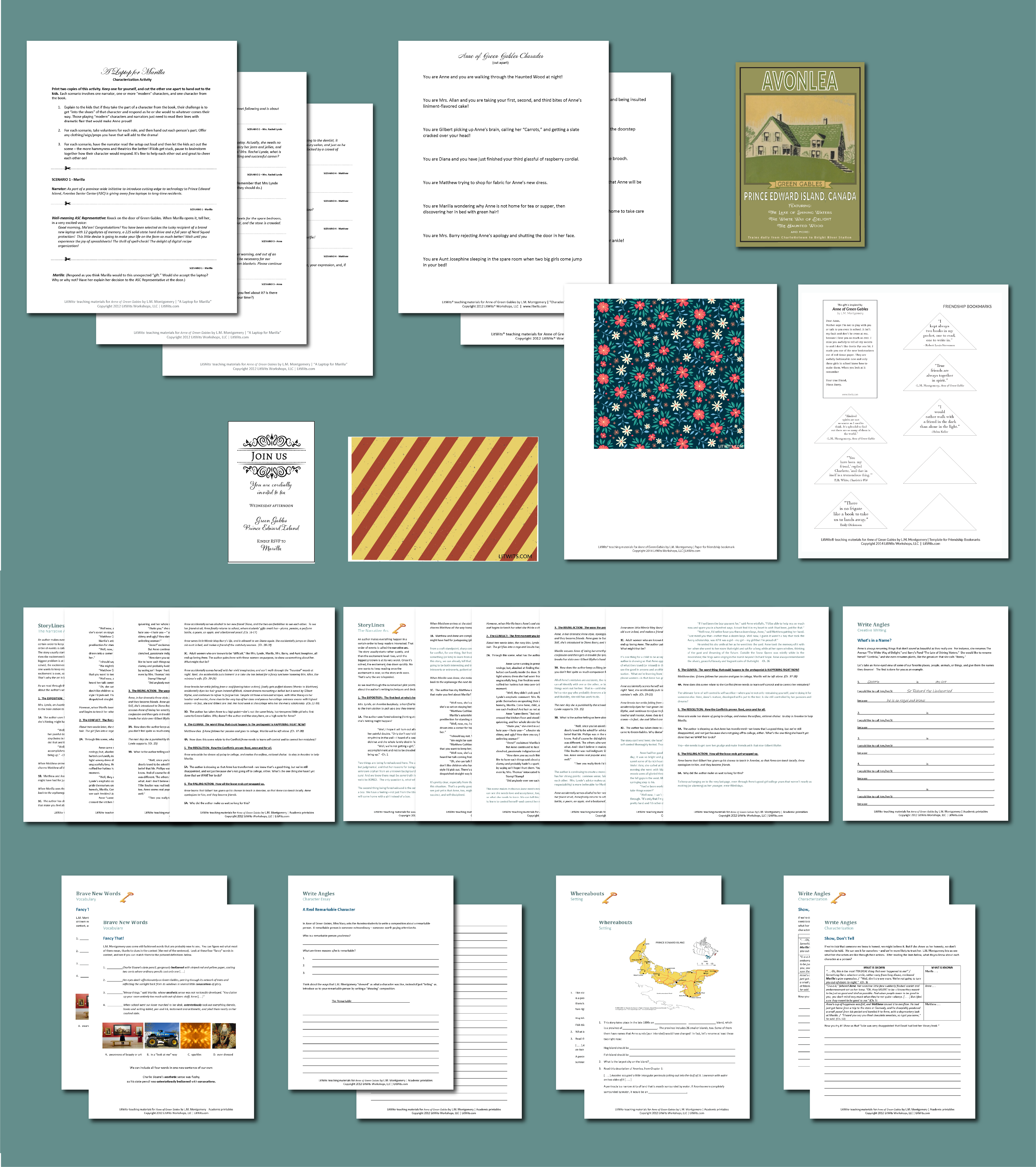 Preview of LitWits printables set for ANNE OF GREEN GABLES by L.M. Montgomery - activity printables and worksheets 