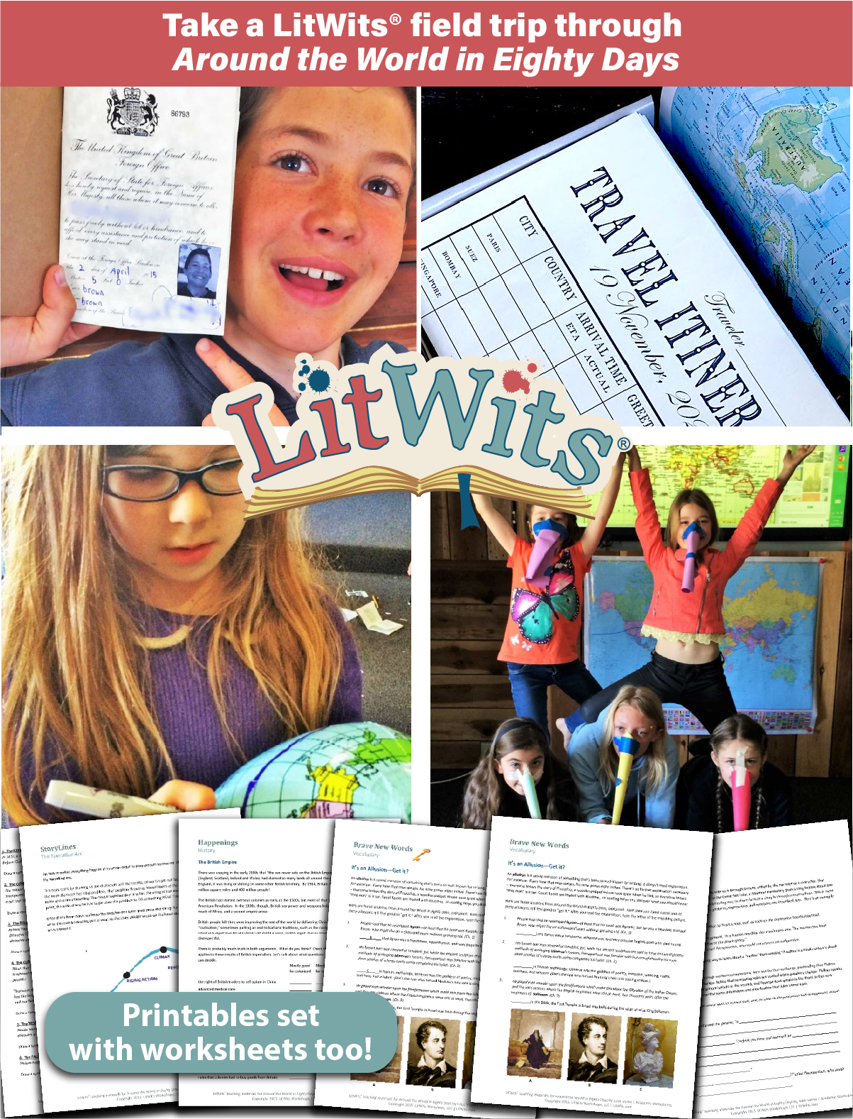 Images of kids having fun "doing" a great book, using LitWits creative teaching ideas and printables.