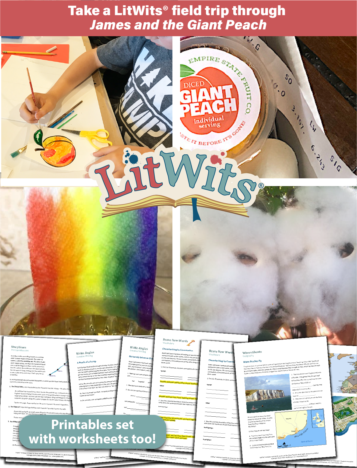 Images of kids having fun "doing" a great book, using LitWits creative teaching ideas and printables.