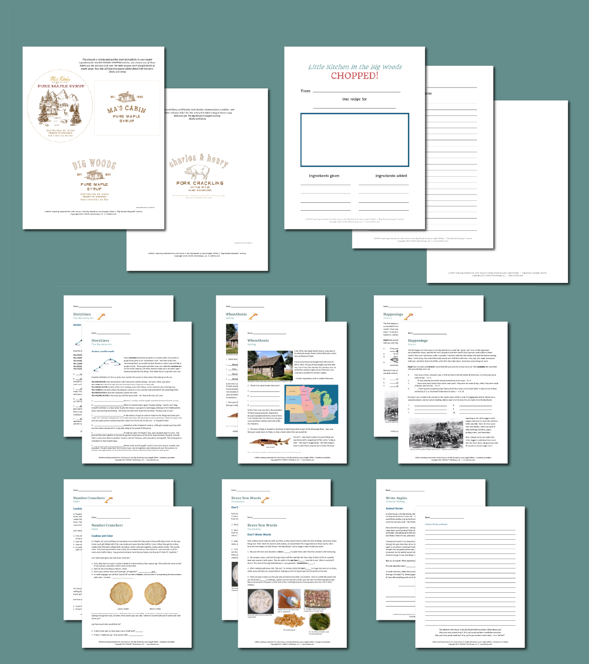 Preview of the LitWits Printables Set for LITTLE HOUSE IN THE BIG WOODS by Laura Ingalls Wilder