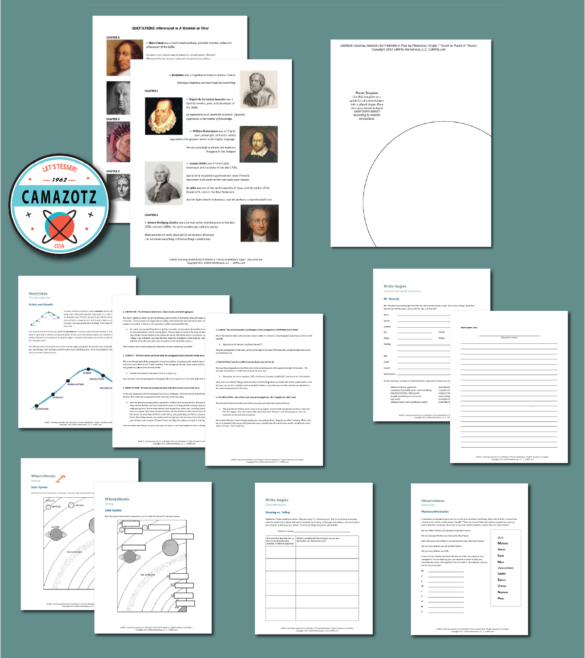 Preview of the LitWits Printables Set for A WRINKLE IN TIME by Madeleine L''Engle