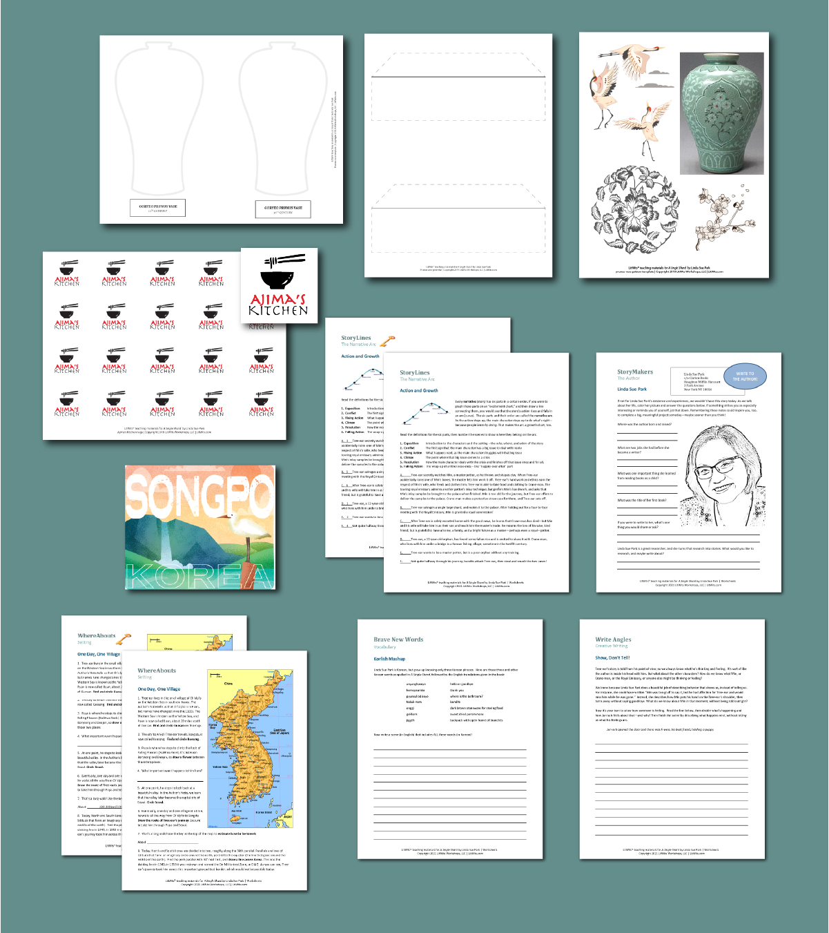 Preview of LitWits printables set for A SINGLE SHARD by Linda Sue Park - activity printables and worksheets 