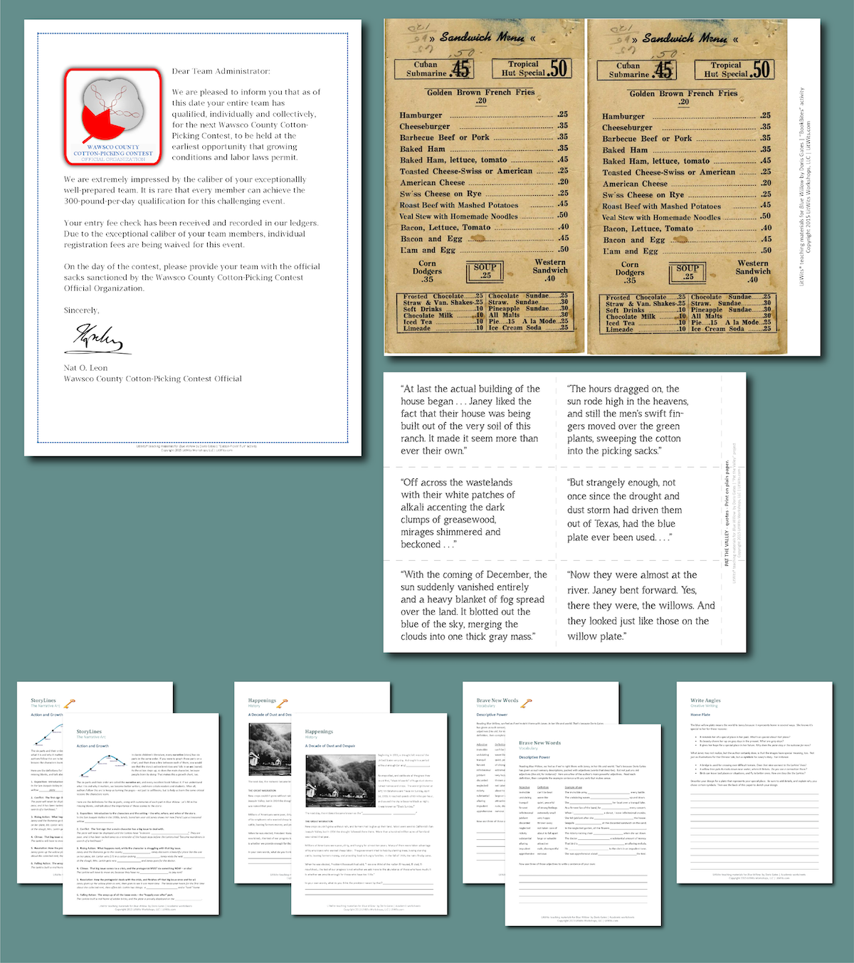 Preview of the LitWits Printables Set for BLUE WILLOW by Doris Gates