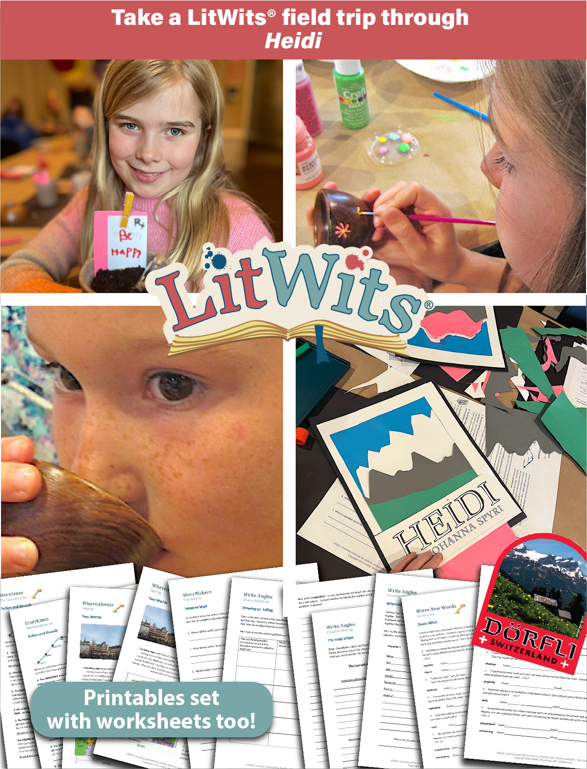 Images of kids having fun "doing" a great book, using LitWits creative teaching ideas and printables.