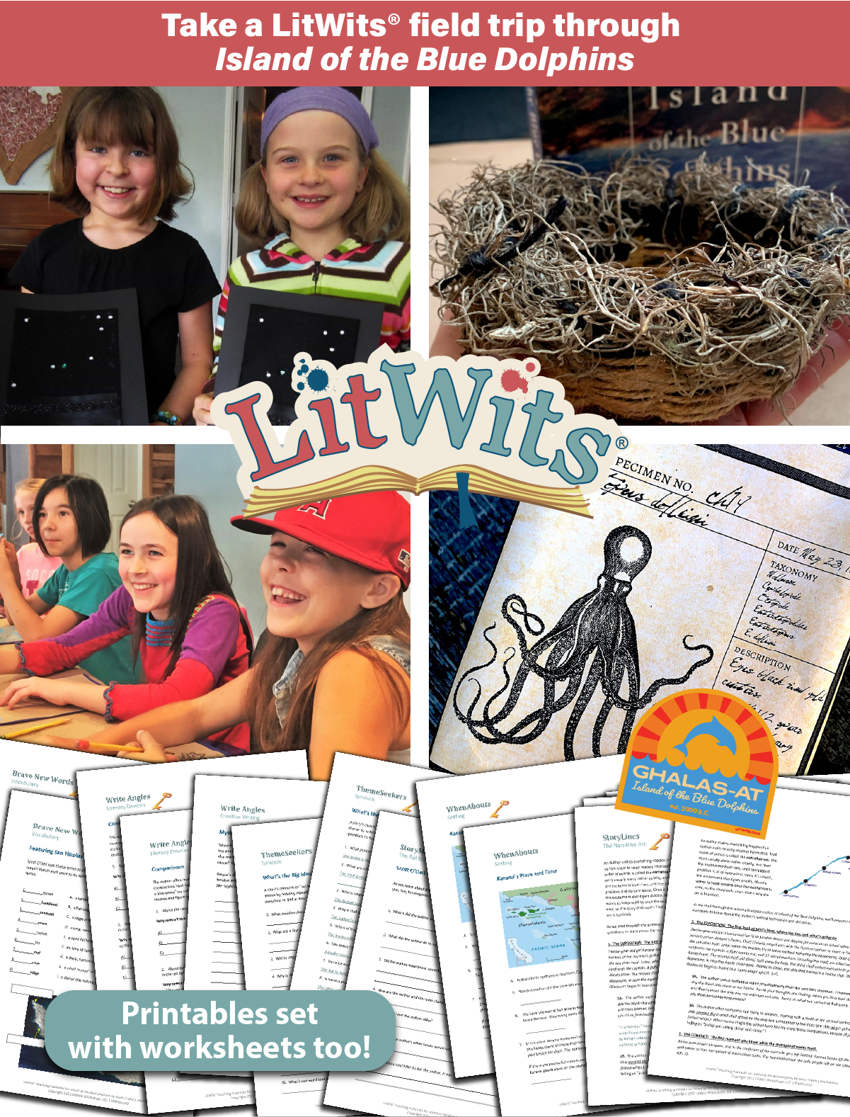Images of kids having fun "doing" a great book, using LitWits creative teaching ideas and printables.