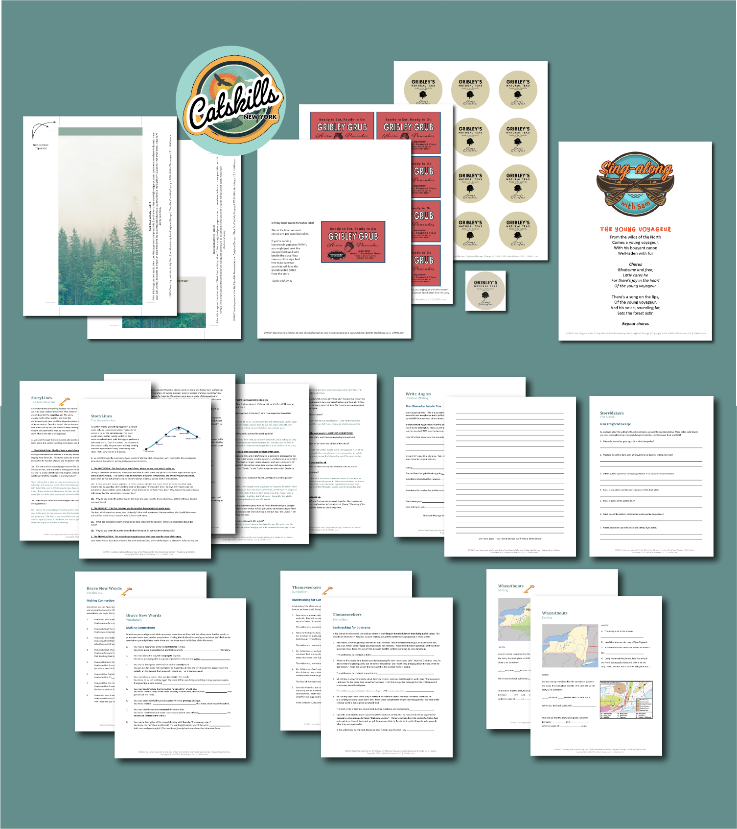 MY SIDE OF THE MOUNTAIN by Jean Craighead George - preview of printables set from LitWits Workshops, for use with our webpage of Creative Teaching Ideas 