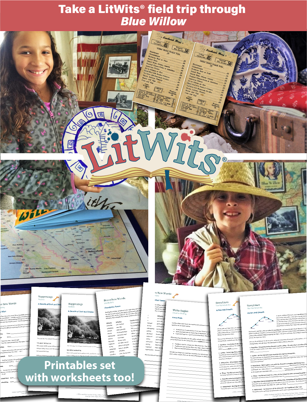Images of kids having fun "doing" a great book, using LitWits creative teaching ideas and printables.