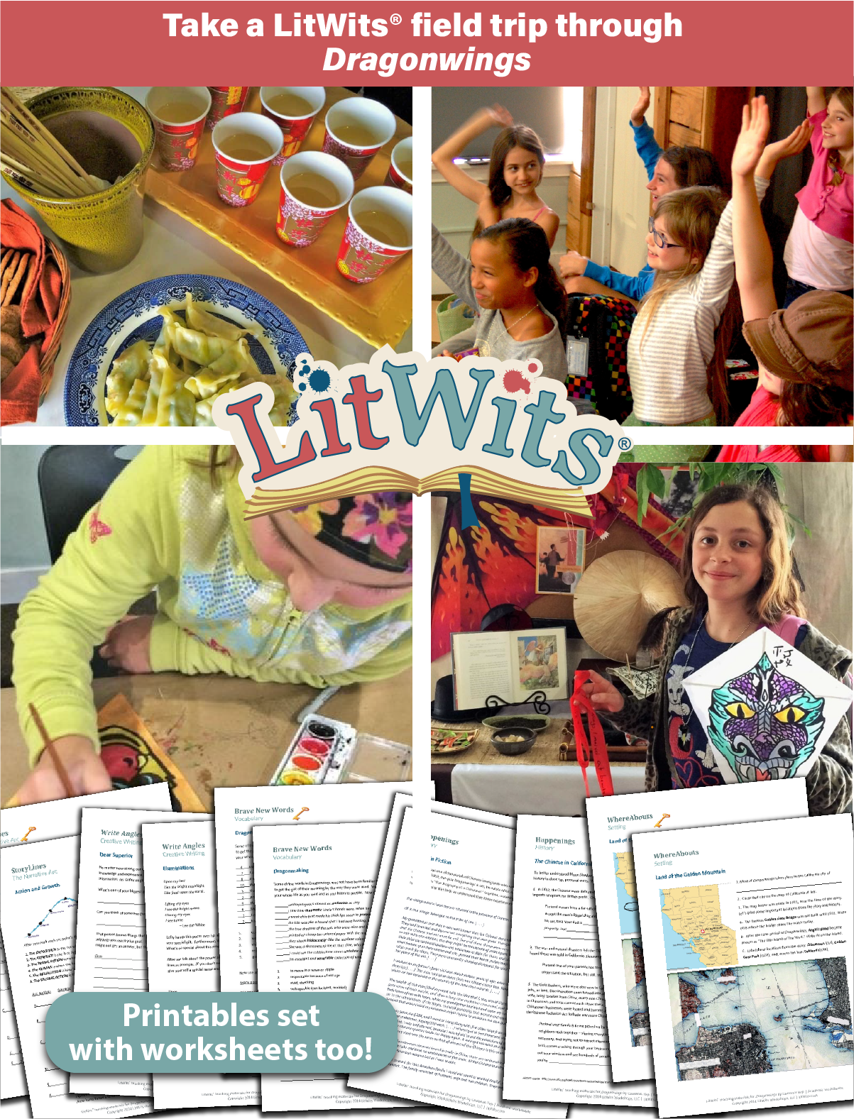 Images of kids having fun "doing" a great book, using LitWits creative teaching ideas and printables.