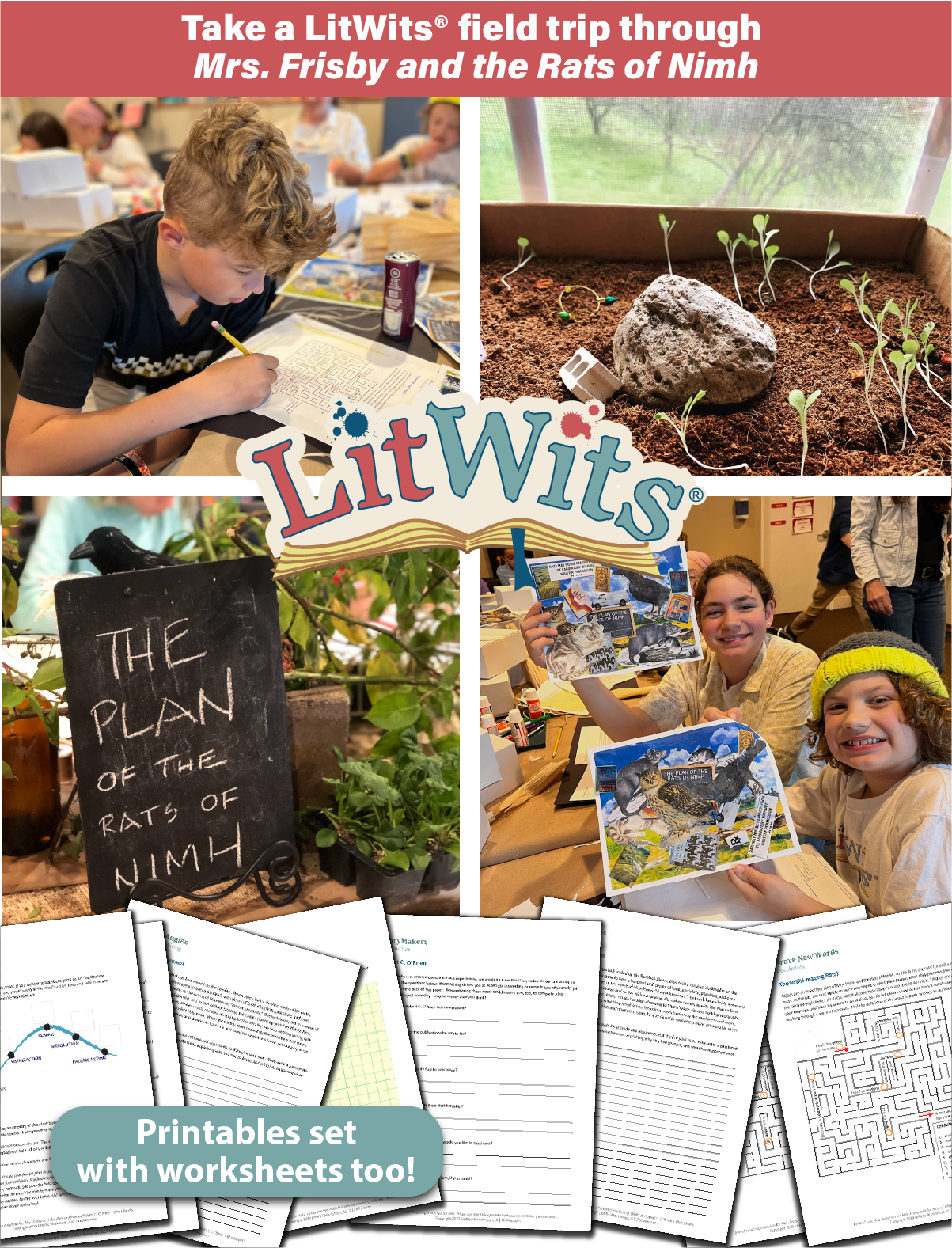 Images of kids having fun "doing" a great book, using LitWits creative teaching ideas and printables.