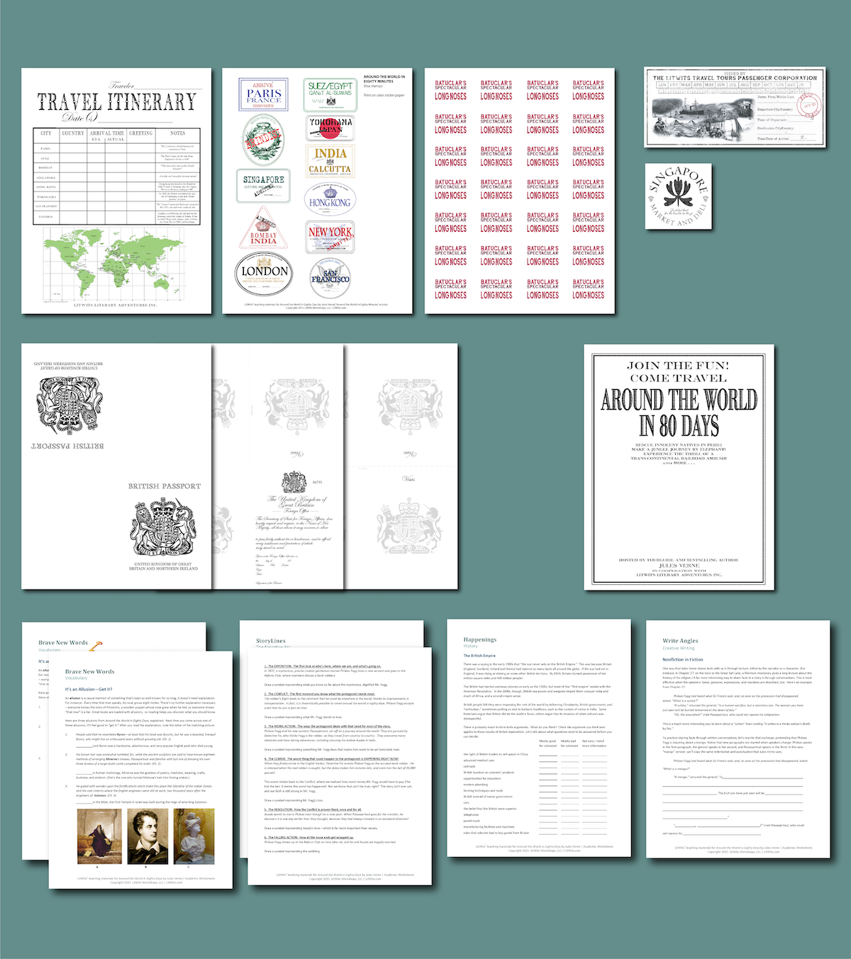 Preview of the LitWits Printables Set for AROUND THE WORLD IN EIGHTY DAYS by Jules Verne