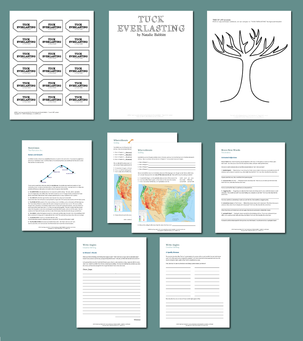 Preview of the LitWits Printables Set for TUCK EVERLASTING by Natalie Babbitt