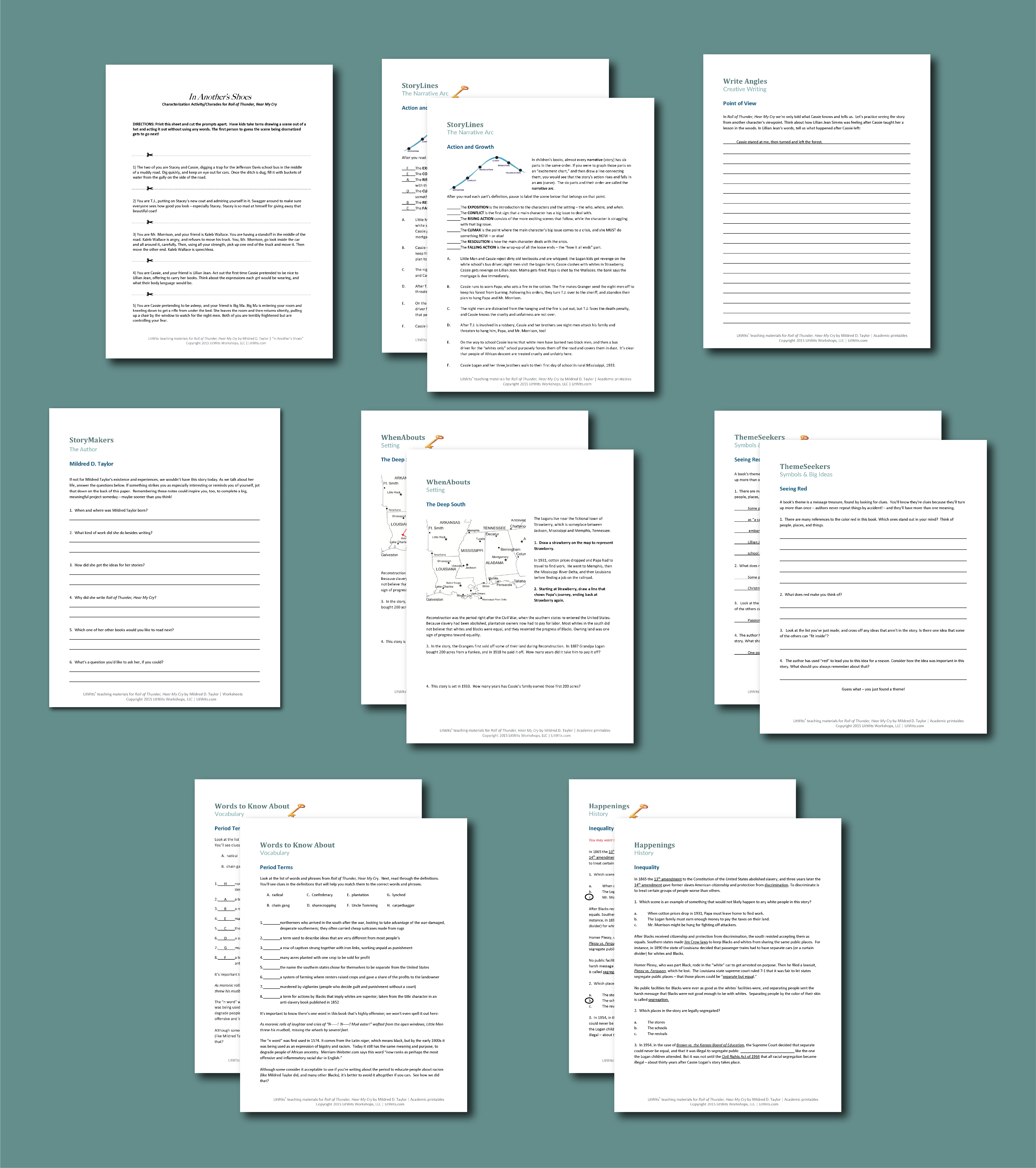 Preview of the LitWits Printables Set for ROLL OF THUNDER HEAR MY CRY by Mildred D. Taylor 