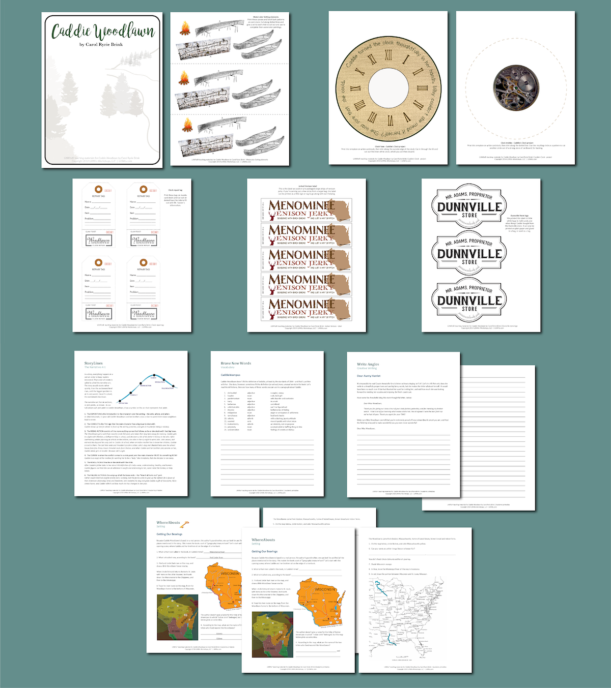 Preview of the LitWits Printables Set for CADDIE WOODLAWN by Carol Ryrie Brink