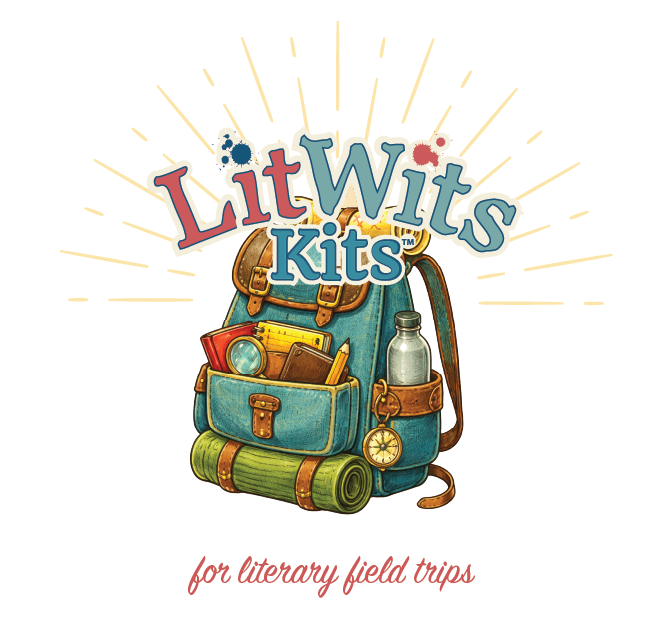 LitWits Kits logo - open-and-go boxes of supplies for literary field trips