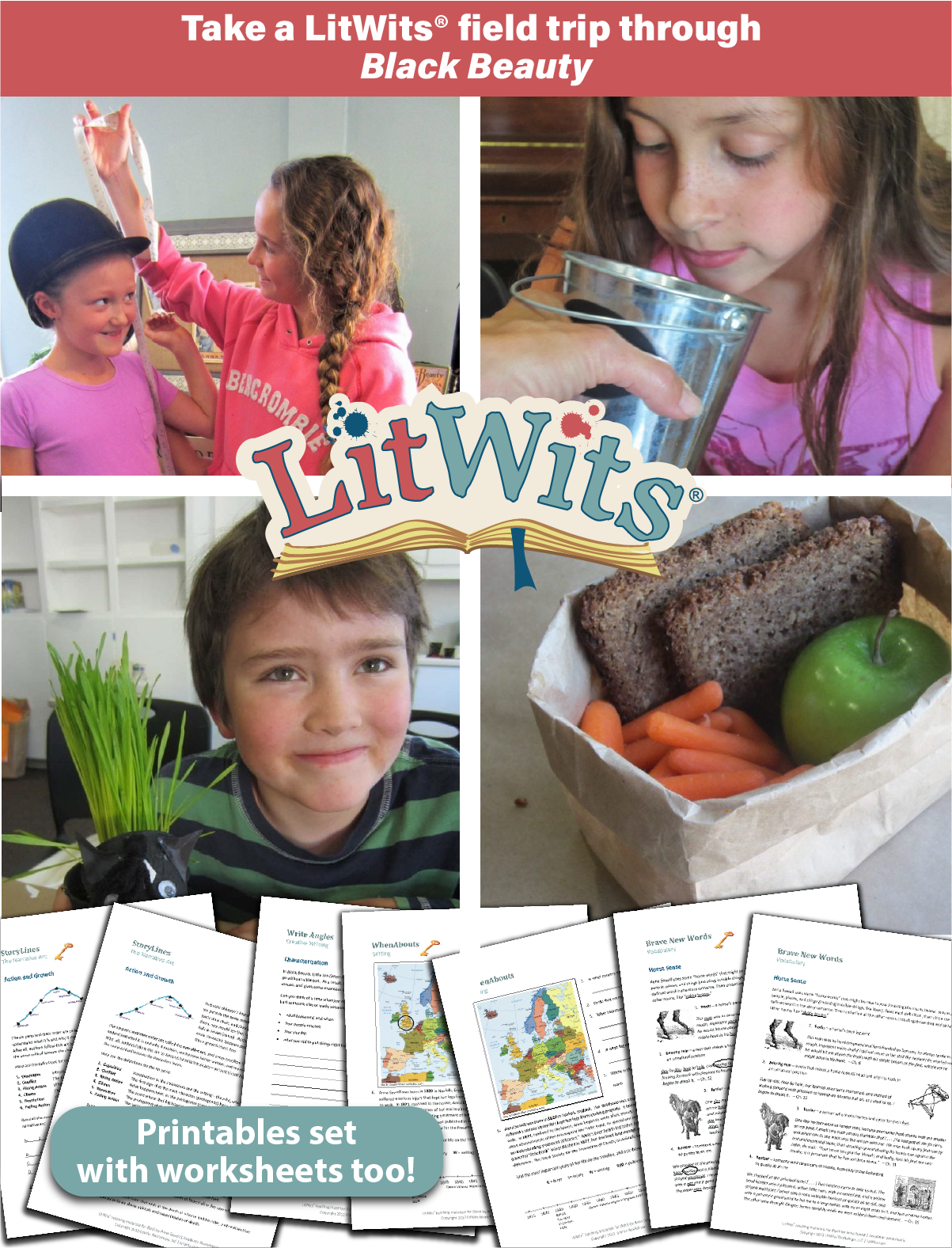 Images of kids having fun "doing" a great book, using LitWits creative teaching ideas and printables.