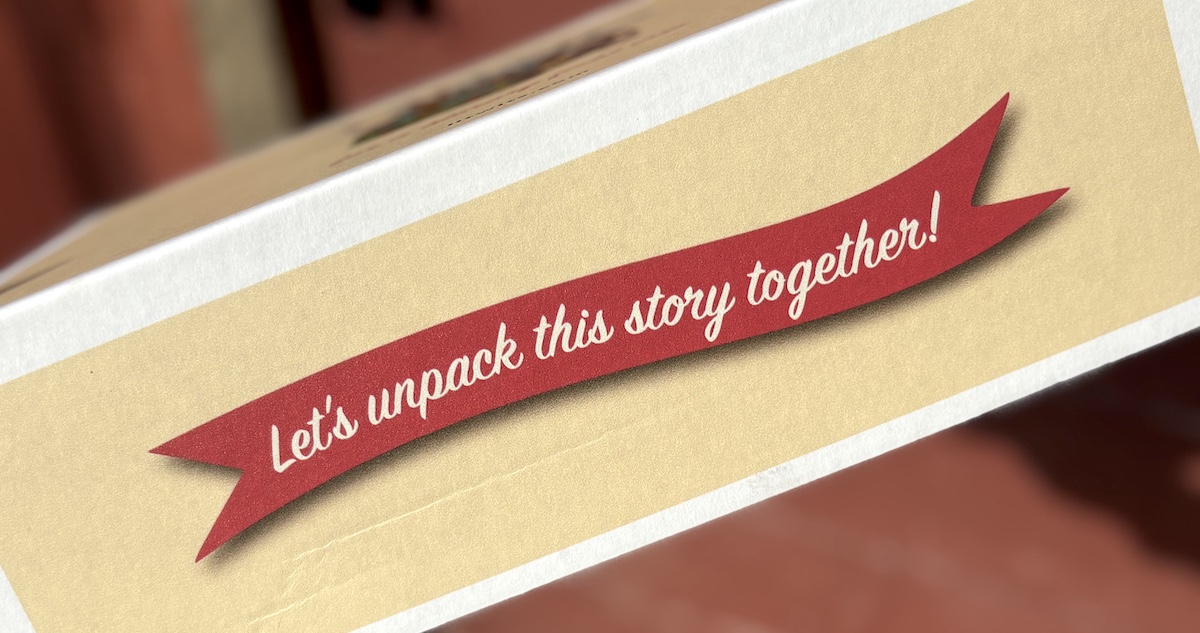 "Let's unpack this story together!" on the front  of a LitWits Kit 