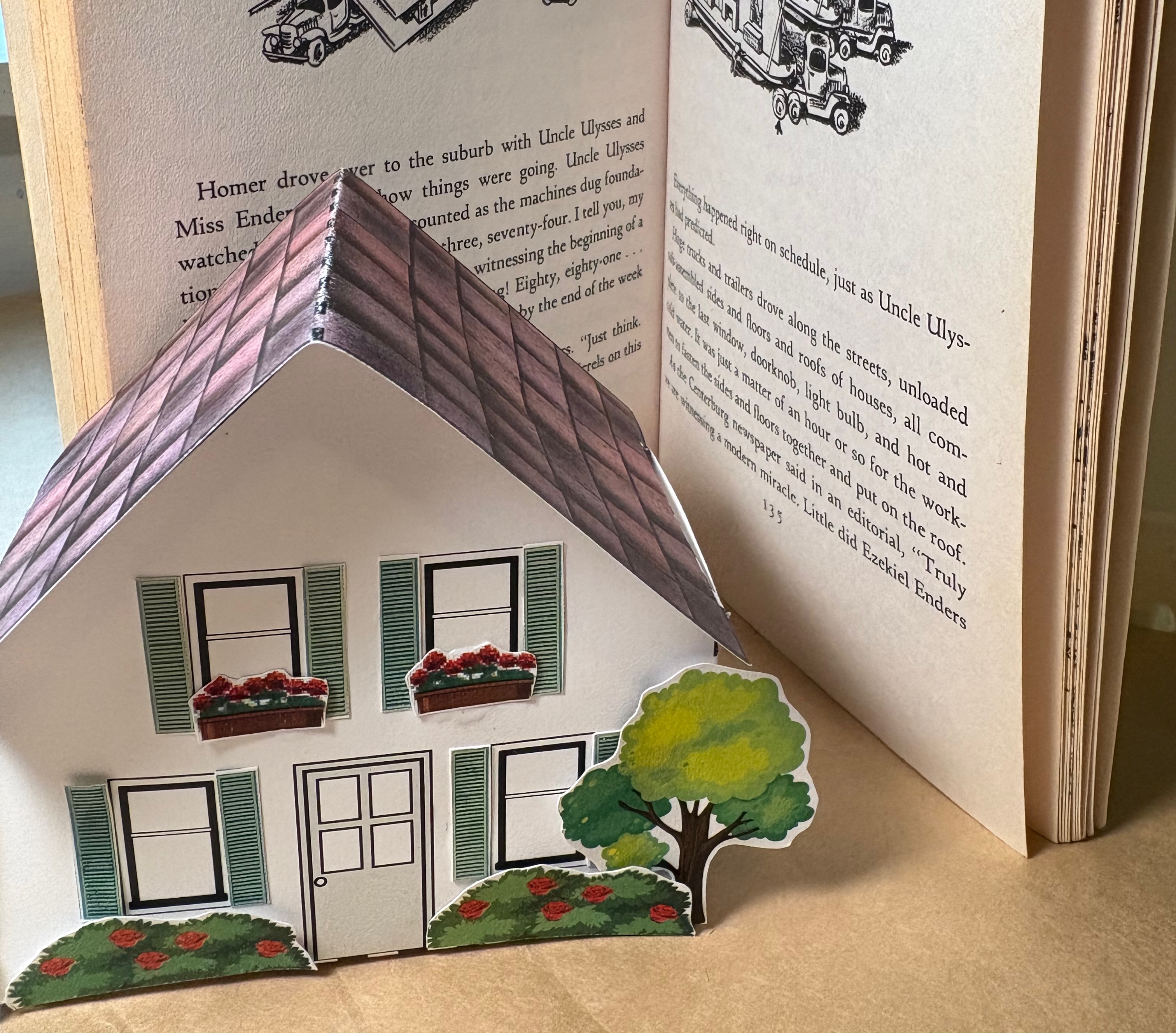 Assembling Miss Enders' tract homes -  LitWits Workshops - fun reading activities for teaching HOMER PRICE by Robert McCloskey